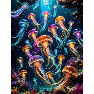Jigsaw Puzzle 500 1000 1200 2000pcs Glowing Colorful Jellyfish Swimming In Deep Ocean Family Game Night Stress Relief Present