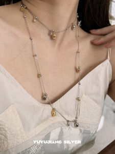 Fashionable Long Bellflower Sweater Chain Multi-Layer Necklace Color Block Luxury Personality Alloy Flower Pendant Womens Jewelry