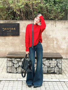 High Waist Loose Wide Leg Jeans Womens Blue Color Spring Autumn Winter Seasonal High Waist Long Pants Fashionable Slimming