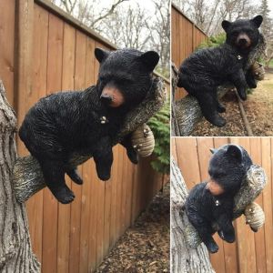 Black bear cubs hang on trees nap and carve decorative courtyard animal resin crafts ornaments.Simulation garden pendant