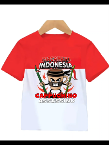 Kaos Baju Motif Gambar ANOMALI TUNG TUNG SAHUR UDIN DIN DIN DUN HUT RI MERAH PUTIH KEMERDEKAN Oblong Lengan Panjang Atasan Anak Laki Laki Perempuan Usai 2-12 Tahun