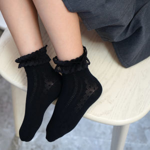 ถุงเท้าเด็กผู้หญิงสไตล์เกาหลีฤดูใบไม้ผลิและฤดูร้อนผ้าฝ้ายแท้ไร้ขอบสีขาวสำหรับนักเรียน ถุงเท้าผู้หญิงสไตล์เจ้าหญิงขอบลูกไม้