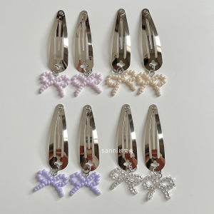 Sanni Treasure Box Simple Cute Beaded Butterfly Knot Hair Clip BB Clip Bangs Side Part Decorative BB Clips Fashion Accessories