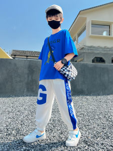 Boys Summer Outfit Set Stylish Short Sleeve Sportswear for Middle And Large Children Trendy Kids Summer Clothes Two-Piece Set