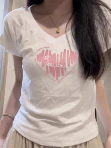 New 2025 Womens Cotton V-neck Short-sleeved T-shirt Pure White Slimming Fashionable Versatile Anti-aging Summer Top