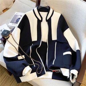 เสื้อแจ็คเก็ตนอกหญิงคาร์ดิแกนแจ็กเก็ตผู้หญิงดูหรูหราเครื่องแบบเบสบอลทรงหลวมสไตล์อเมริกันวินเทจฤดูใบไม้