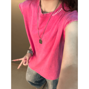 LIUBU | Rustic Red Washed Tank Top Summer Sports Wear