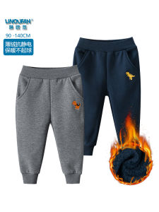 กางเกงลำลองสำหรับเด็กชาย ผ้าขนแกะหนา กางเกงขายาวบุขนแกะ กางเกงกีฬาแบบสวมหัว ผ้าผสมคอตตอนและโพลีเอสเตอร์ ฤดูหนาว