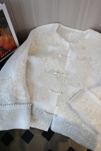 Elegant Pearl Womens Jacket New Chinese Style Buttoned Embroidery Spring Fashion Sweet round Neck Long Sleeve All Seasons