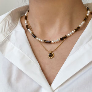 Natural Tiger Eye Stone Pearl Necklace for Women New Chinese Style Luxury Minimalist Clavicle Chain  out 2025 New Model
