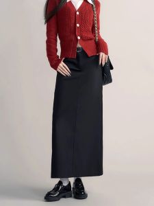 High Waist Black A-Line Mini Skirt for Women plus Size Spring New Style Slimming Back Split Casual Polyester Fiber Skirts
