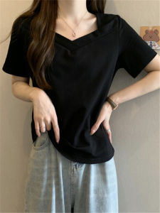 Plus Size Womens Shoulder Short-Sleeved T-shirt Female Summer Plus Size Ladies Loose Slimming Belly-Covering French Collarbone Square Collar Top