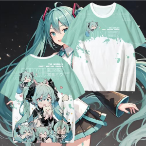 Hatsune Miku 3D Printed Womens Anime Short Sleeve T-shirt Summer Casual Fashion Short Sleeve Y2K T-shirt Role Playing Clothing