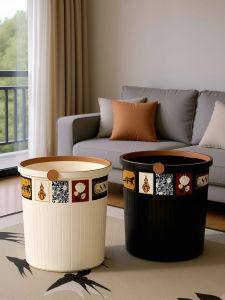 Large Capacity Vintage Style Trash Can Luxury Aesthetic for Kitchen Living Room Bathroom Home Use Thickened Material Long Tub Shape