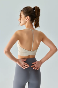 T-shaped back hanging neck strap beautiful back bra shockproof sports bra with chest cushion yoga fitness vest