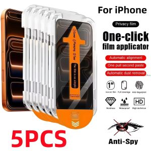 5Pcs Easy To Install Screen Protector For iPhone 14 Pro 18 17 11 13 Mini 16e 15 Plus 12 14 Pro Max Air X XR XS Max 7 8 6S Glass