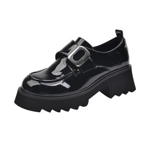 Wider Version~ Platform Thick Bottom Heightening Loafers Shoes Small Stature British Style Magic Tape Single Shoes Slip-On Leather Shoes