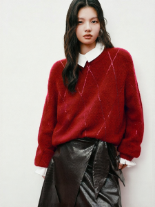 Vero Moda | Wool Blend Glitter Red Round Neck Knitwear