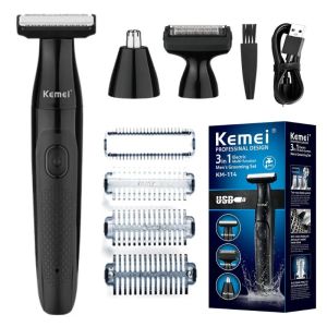 Kemei KM-114 Máy cạo râu điện cho nam giới có thể giặt mặt & cơ thể Máy Tỉa Lông Mũi 3-trong-1 không thấm nước ướt và khô dao cạo