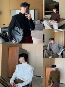 Hualun Mens Long Sleeve T-Shirt Half High Collar Warm Velvet Base Shirt Trendy Brand Inner Wear Youth Popular Loose Fit Autumn Winter