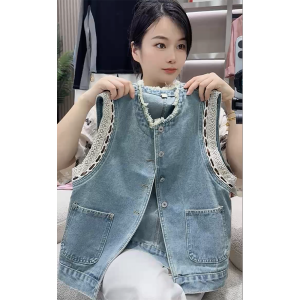 QINGNAER | Chic Lace Patchwork Summer New Large Size Casual Denim Vest