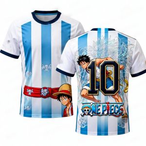 Bandai | Summer 2026 One Piece Luffy "Argentina No. 10" Football Co-themed 3D Printed Breathable Quick Dry T-shirt Adult Parent-child Top