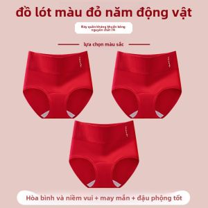 Quần lót MiiOW làm bằng vải cotton màu đỏ lưng cao kháng khuẩn thoải mái