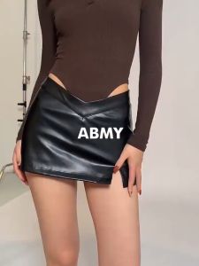 High Waist Black Leather Skirt For Women A-Line Mini Skirt
