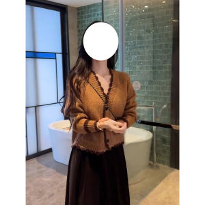 Winter Fashion Elegant Lazy Style Color Contrast V-Neck Knit Cardigan