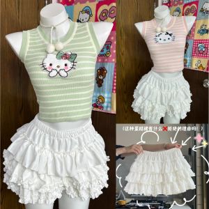 กระโปรงทรงเค้กสีขาวบริสุทธิ์สไตล์เดรสบัลเล่ต์ กระโปรงสั้นทรงหัวใจทรงพองสไตล์เกาหลี กระโปรงสั้นทรงดอกไม้ กระโปรงสั้นทรงเอ