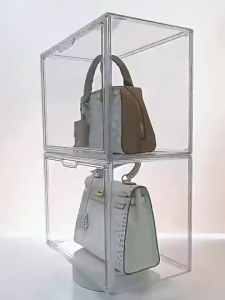 TUSSAH Clear Handbag Organizer Cabinet | Stackable with Magnetic Door | Dustproof Storage for Purses & Toys