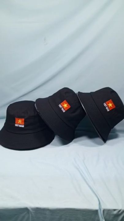 Mũ bucket Việt Nam vành rộng 6cm , nón bucket sao vàng, nón tai bèo lá cờ vòng đầu 57-58cm chất liệu vải cotton phù hợp nam và nữ