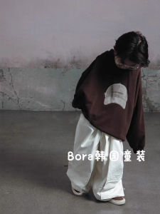 White Casual Wide Leg Workwear Trousers for Boys Autumn Winter New Korean Style Big Kids Loose Fit Pants Childrens Fashion