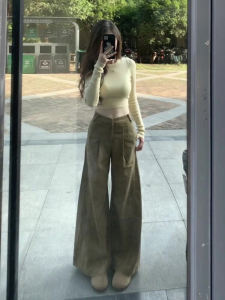 กางเกงยีนส์ขากว้างเอวสูงทรงหลวมสำหรับผู้หญิง กางเกงขายาวทรงหลวมสไตล์ลำลองสำหรับฤดูใบไม้ผลิและฤดูใบไม้ร่วง