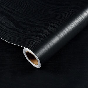 45cm PVC Furniture Decorative Paper Black Wood Grain Self-Adhesive Waterproof Wallpaper Kitchen Cabinet Table Door Wall Stickers