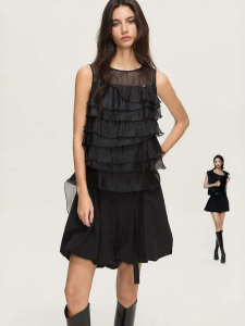 S·DEER | Round Neck Ruffled Irregular Sleeveless Shirt