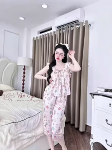 Bộ Lửng 9 tấc Nữ Mặc Nhà vải Lụa Latin in hoạ tiết mềm mịn quần có túi hàng may kỹ Phom 40 - 60kg