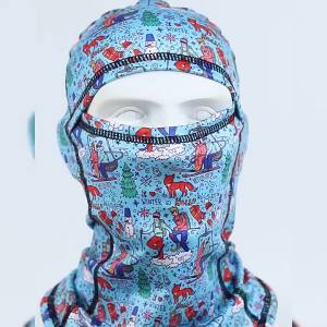 Printed One-piece Fleece Ski Face Mask Warm Windproof Helmet Liner for Adults and Children Winter Outdoor Activities