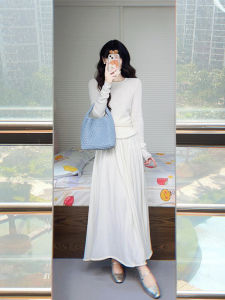 French Style Slim Fit Knitted Base Shirt Long Sleeve Top Half Skirt Set Women Elegant High End Feeling Inner Wear Autumn Winter