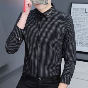 HENGYUANXIANG | Hengyuanxiang Mens Long Sleeve Shirt Casual Striped Slim Fit Fashionable Autumn Wear Business Casual New Style Spring Autumn