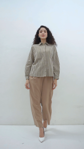 Urban Exchange Anisa Light Brown Shirt - Kemeja Oversize Stripe Garis Lengan Panjang