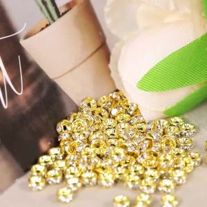 100pcs Gold Color Rhinestone Spacer Loose Beads Crystal Beads for Bracelet Necklace Jewelry Making DIY Components