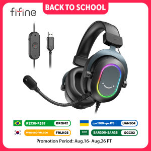 FIFINE | Fifine Dynamic RGB Gaming Headset with Mic Over-Ear Headphones 7.1 Surround Sound PC PS4 PS5 3 EQ Options Game Movie Music