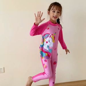 Uniqkids Cute long-sleeved childrens swimsuit girl beach sunscreen swimsuit cap surf suit conservative swimsuit cap