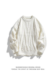 Guang มีสต็อกเสื้อไหมพรมคอกลมใส่ด้านในลายเกลียวแนววินเทจสไตล์ญี่ปุ่นสำหรับผู้ชายเสื้อผ้าถักใส่ด้านในทรงหลวมแบบลำลองแมทช์ลุคง่ายสำหรับฤดูใบไม้ร่วง