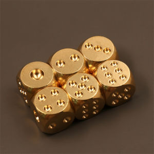 6pcs Metal Dice Solid Brass Gold High-Quality 6-Sided Game Dice Hand Polished Stress Relieving Family Gathering Toy 15mm
