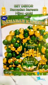 set dekor Ramadan Kareem hijau gold / paket dekor balon lebaran ramadan / dekorasi balon lebaran