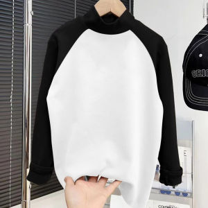 Half Turtleneck Dralon Raglan Sweatshirt Men Winter Loose Teen Casual Thickening Inner Bottoming Shirt Top Clothes