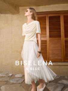 Bessie French Style White Lace Half Skirt Womens Summer New Loose High Waist Pleated A-Line Skirt Vintage Polyester Fiber