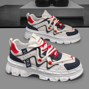 Trendy Mens Shoes 2025 New Winter Versatile Thick Bottom Hong Kong Trendy Casual Mens Heightening Sports Trend Shoes